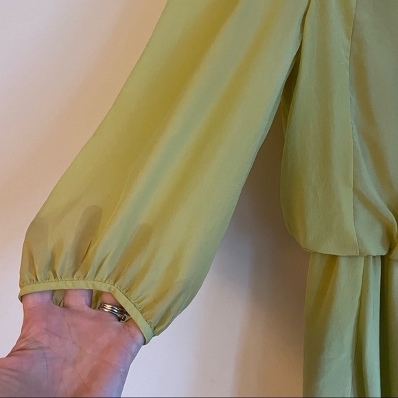 TIBI Yellow Silk Scoop Neck Ruched Mini Dress 3/4 Sleeves - Picture 8 of 12